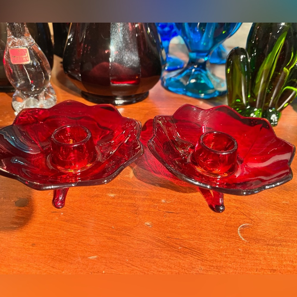 Fenton Ruby candlestick holders